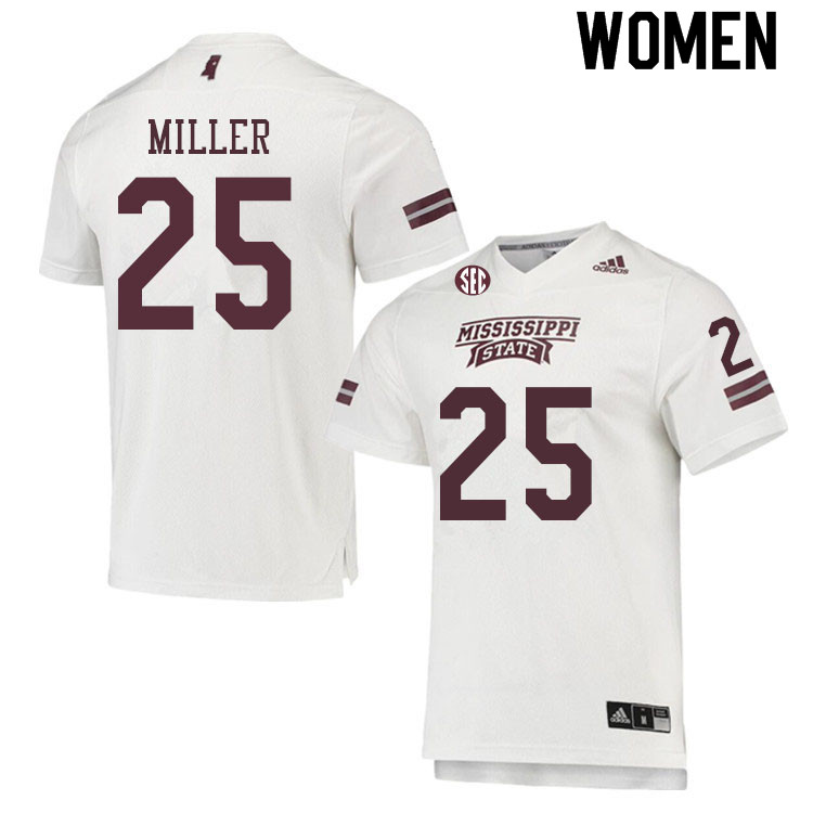 Women #25 Wesley Miller Mississippi State Bulldogs College Football Jerseys Sale-White